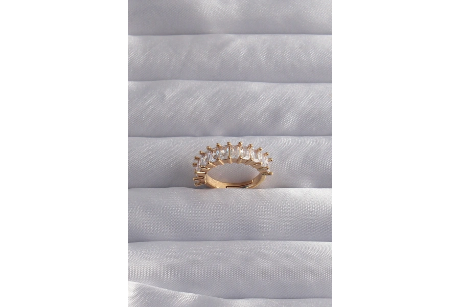 Shoecide Pirinç Ayarlamalı Gold Renk Baget Taşlı Su Yolu Yüzük