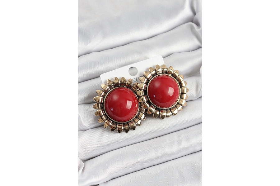 Shoecide Pirinç Bordo Vintage Model Gold Renk Kadın Küpe