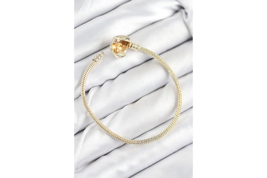 Shoecide Pirinç Charm Zirkon Taşlı Kalp Model Gold Renk Kadın Bileklik