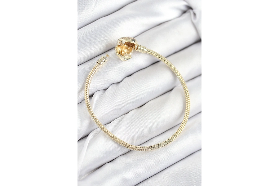 Shoecide Pirinç Charm Zirkon Taşlı Kalp Model Gold Renk Kadın Bileklik