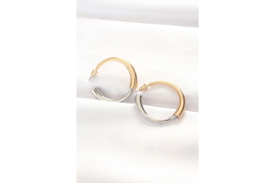 Shoecide Pirinç Çift Renk Halka Küpe