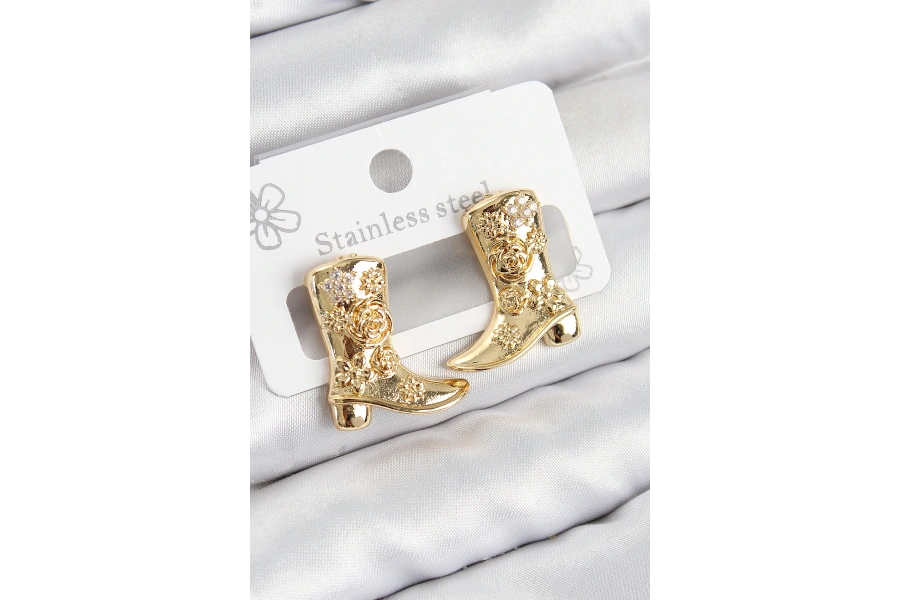 Shoecide Pirinç Çizme Model Gold Renk Kadın Küpe