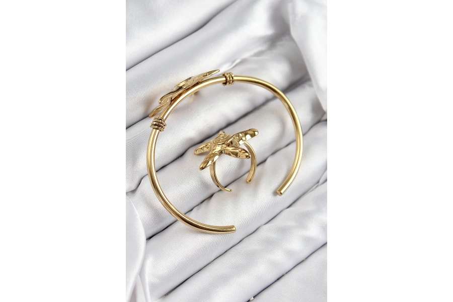 Shoecide Pirinç Deniz Yıldızı Model Gold Renk Bileklik Yüzük Set