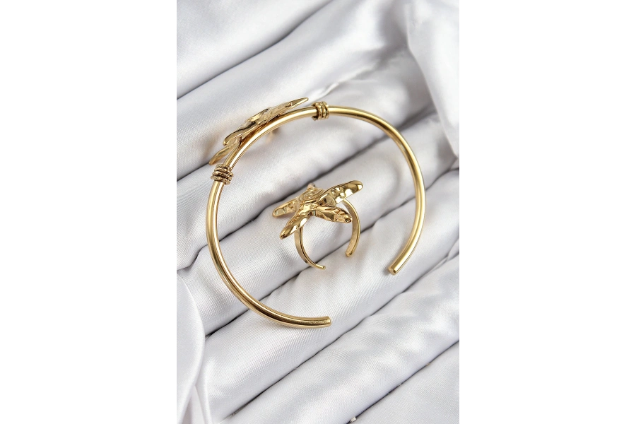 Shoecide Pirinç Deniz Yıldızı Model Gold Renk Bileklik Yüzük Set