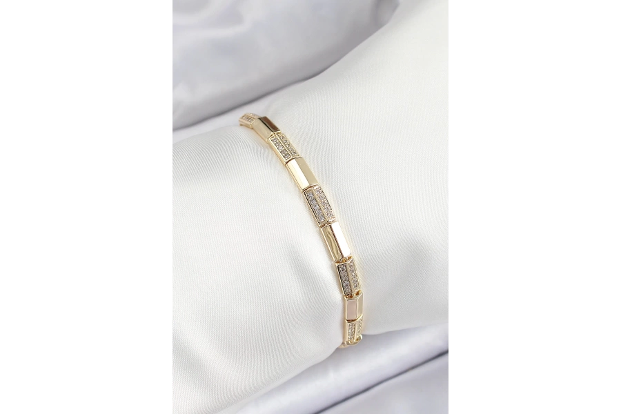 Shoecide Pirinç Dikdörtgen Model Zirkon Taşlı Gold Renk Vip Seri Kadın Bileklik