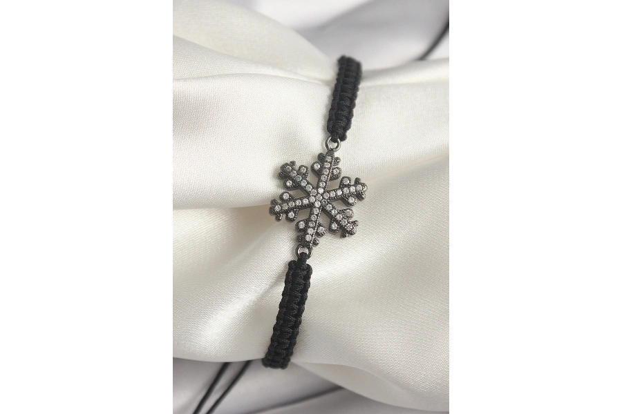 Shoecide Pirinç Füme Renk Zirkon Taşlı Kar Tanesi Figür Makrome Asansörlü Model Kadın Bileklik