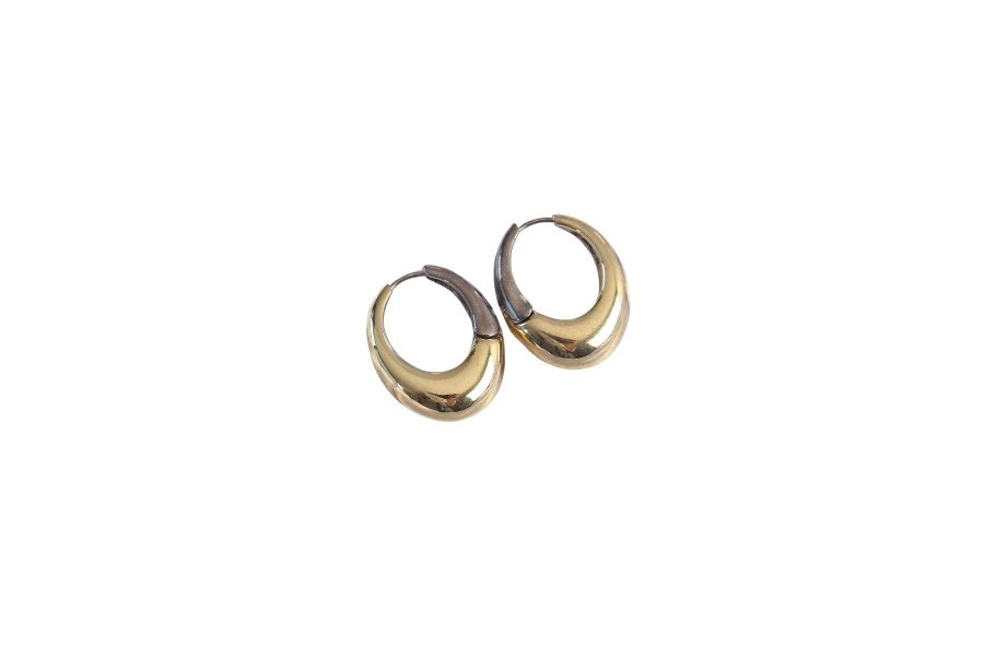 Shoecide Pirinç Gold Gümüş Renkli Oval Bombeli Küpe