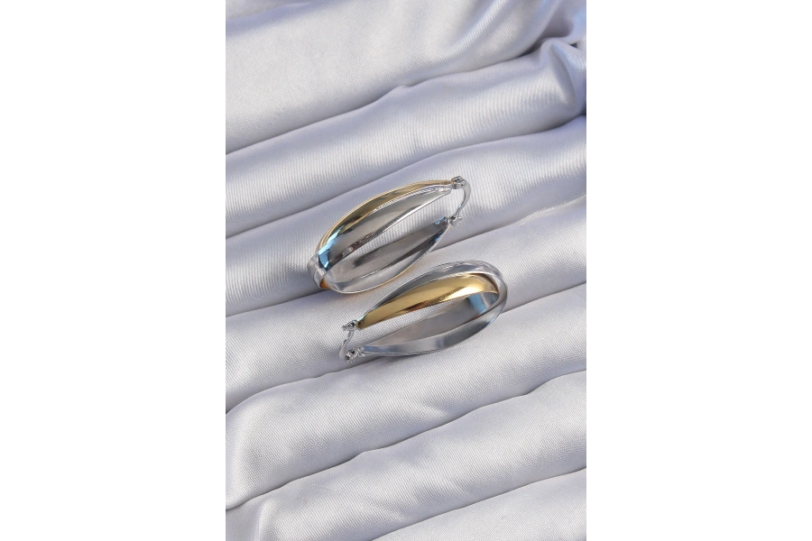 Shoecide Pirinç Gold Gümüş Renkli Uzun Kıvrımlı Küpe