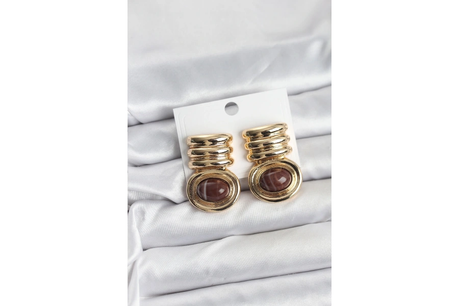 Shoecide Pirinç Gold Kahverengi Renk Vintage Kadın Küpe