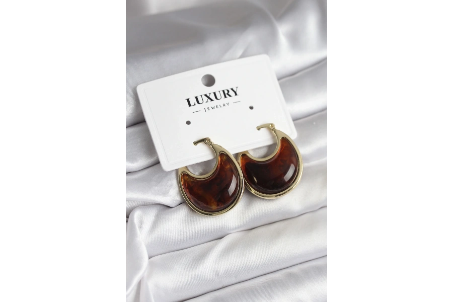 Shoecide Pirinç Gold Kahverengi Renk Vintage Kadın Küpe