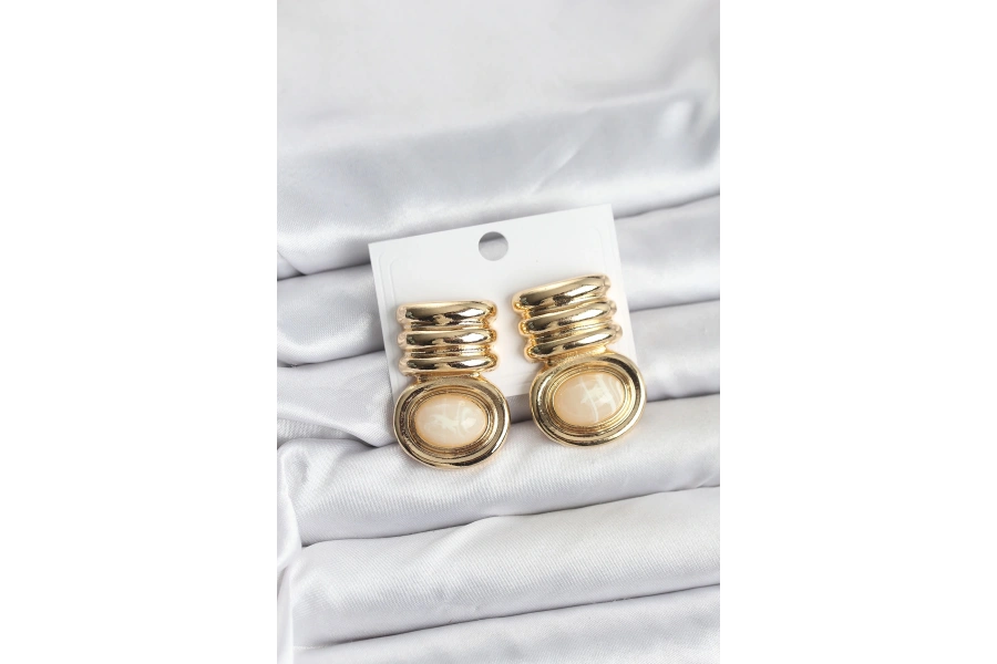 Shoecide Pirinç Gold Krem Renk Vintage Kadın Küpe
