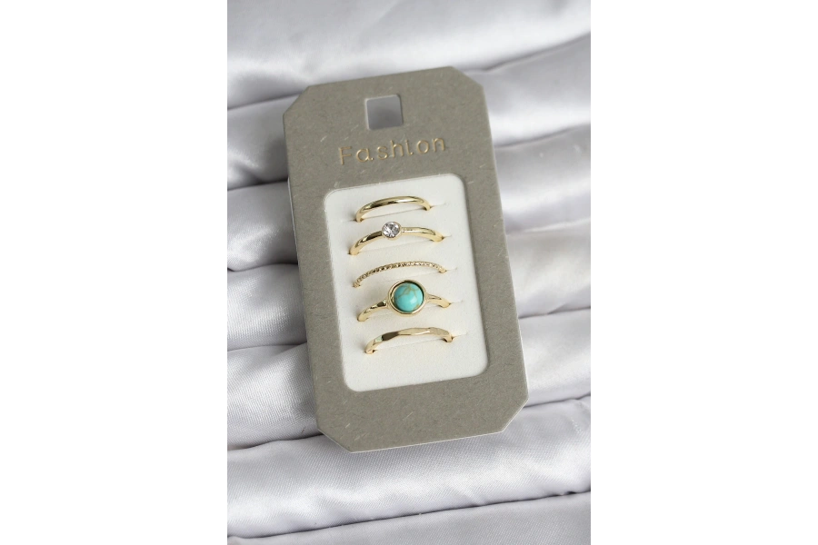 Shoecide Pirinç Gold Renk 5li Yüzük Seti