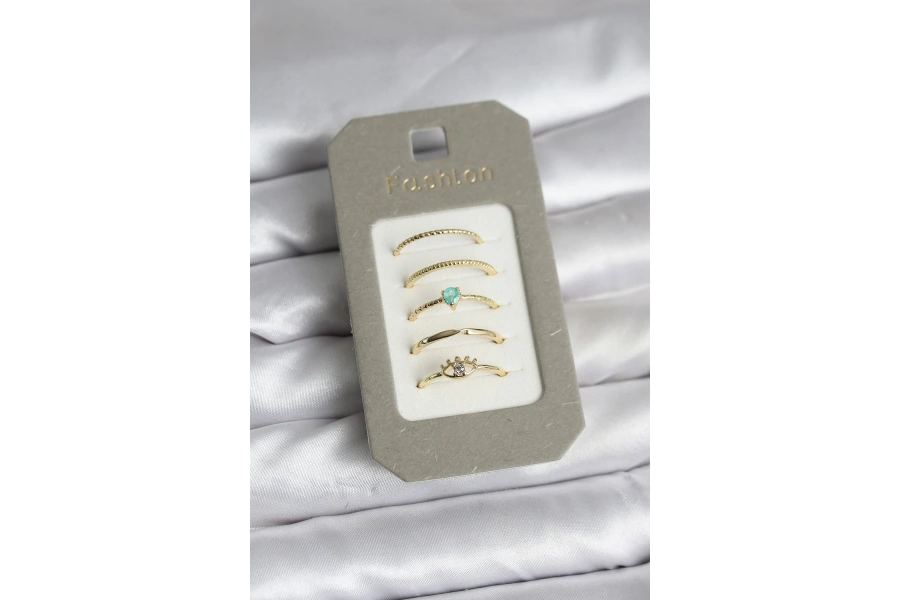 Shoecide Pirinç Gold Renk 5li Yüzük Seti