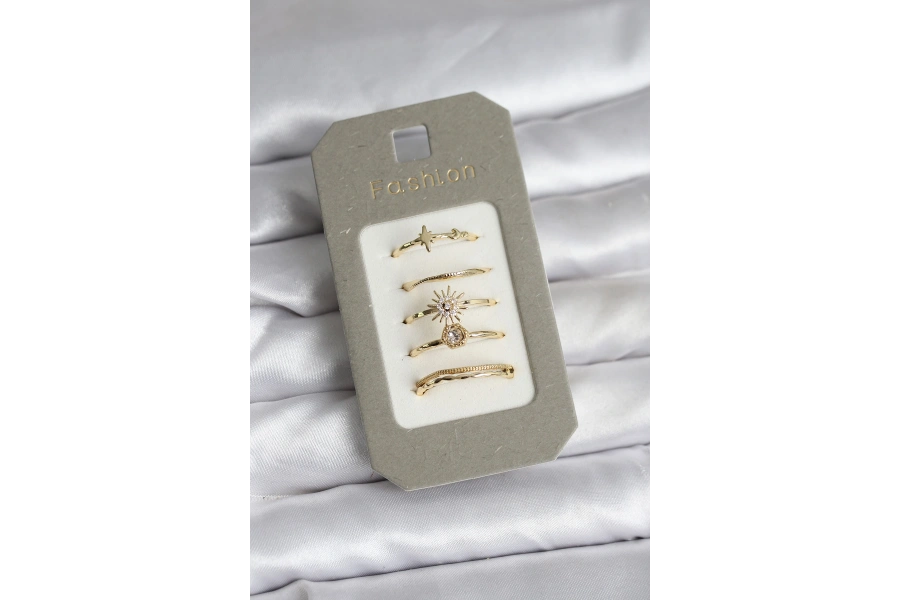 Shoecide Pirinç Gold Renk 5li Yüzük Seti