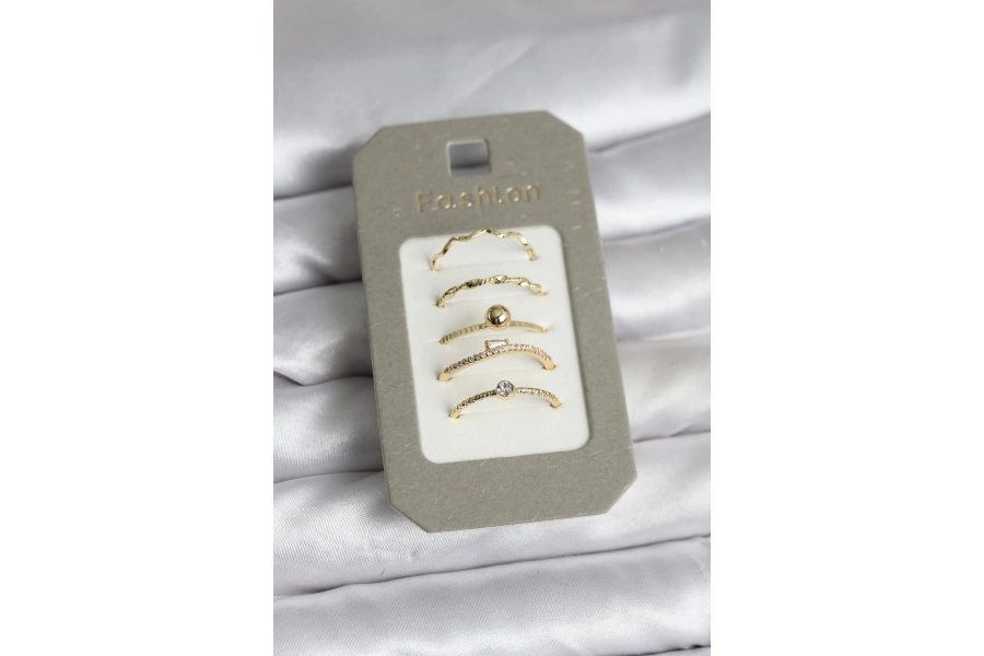 Shoecide Pirinç Gold Renk 5li Yüzük Seti