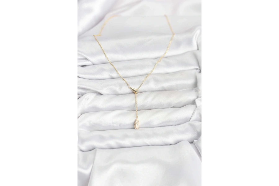 Shoecide Pirinç Gold Renk Asansörlü Damla Model Kadın Kolye