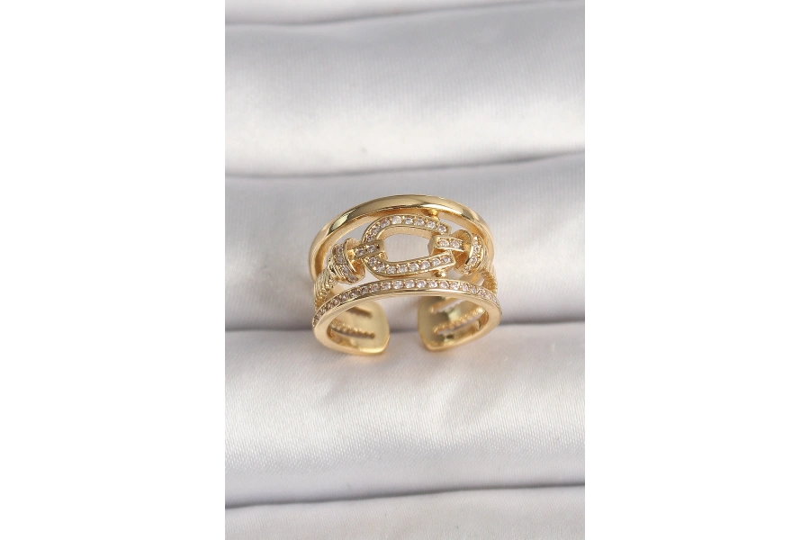 Shoecide Pirinç Gold Renk Ayarlanabilir Zirkon Taşlı Gemici Düğümü Model Kadın Yüzük