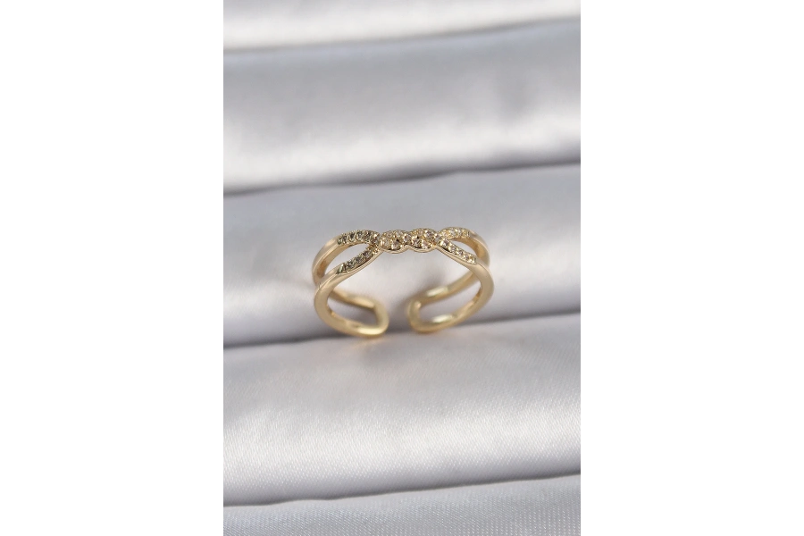 Shoecide Pirinç Gold Renk Ayarlanabilir Zirkon Taşlı Sarmal Model Kadın Yüzük