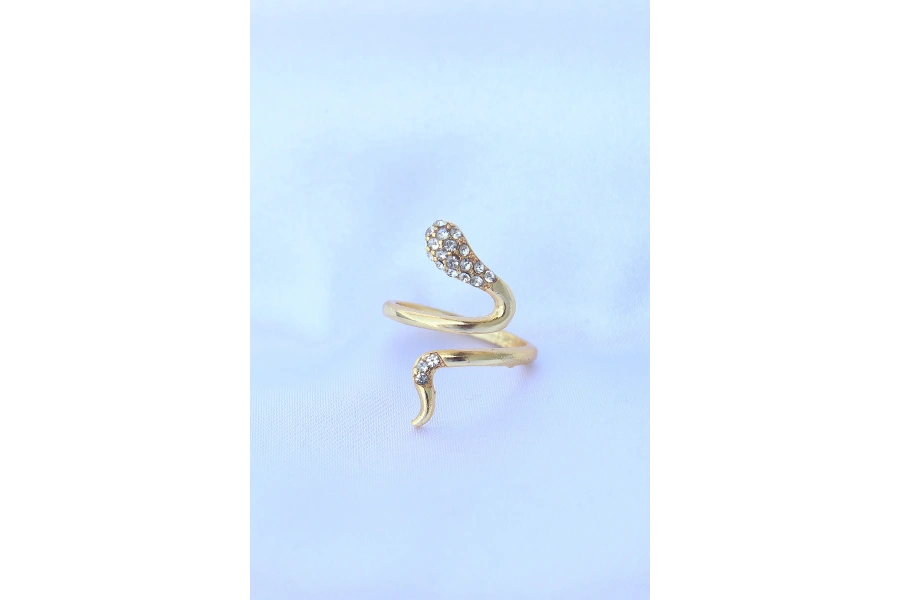 Shoecide Pirinç Gold Renk Ayarlanabilir Zirkon Taşlı Yılan Yüzük