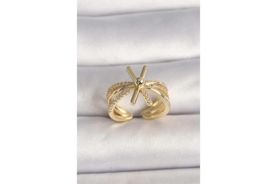 Shoecide Pirinç Gold Renk Ayarlanabilir Ziron Taşlı Kadın Yüzük