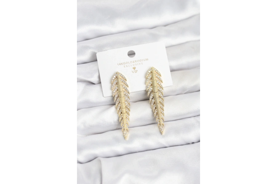 Shoecide Pirinç Gold Renk Balık Sırtı Model Zirkon Taşlı Kadın Küpe