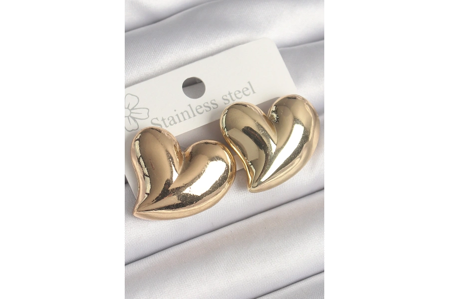 Shoecide Pirinç Gold Renk Bomba Kalp Model Kadın Küpe