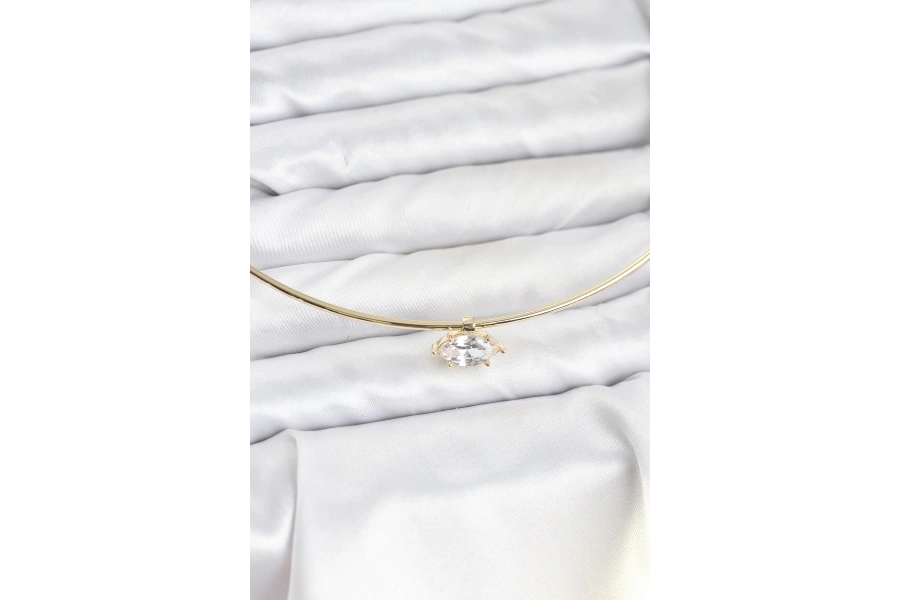 Shoecide Pirinç Gold Renk Choker Model Zirkon Taşlı Kadın Kolye