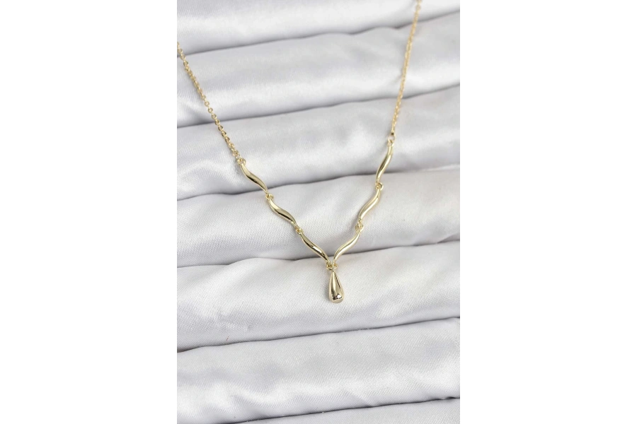 Shoecide Pirinç Gold Renk Damla Model Kadın Kolye