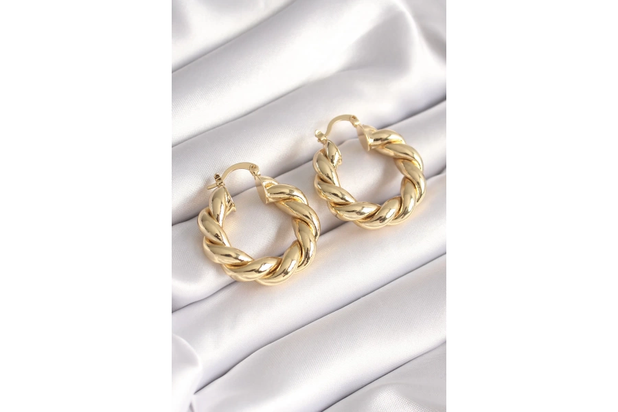 Shoecide Pirinç Gold Renk Düğüm Halka Model Kadın Küpe