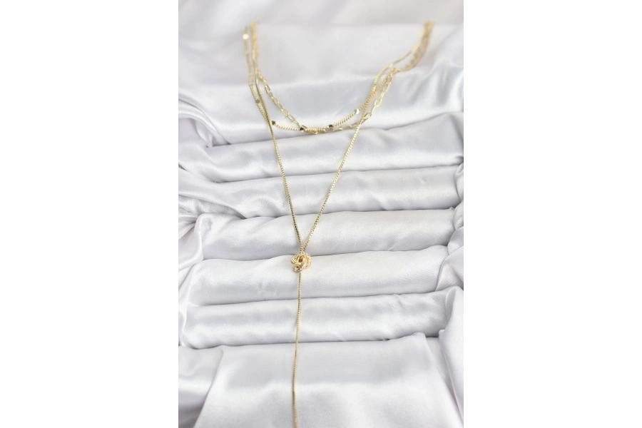 Shoecide Pirinç Gold Renk Düğüm Model Detaylı 3lü Kombin Y Kadın Kolye