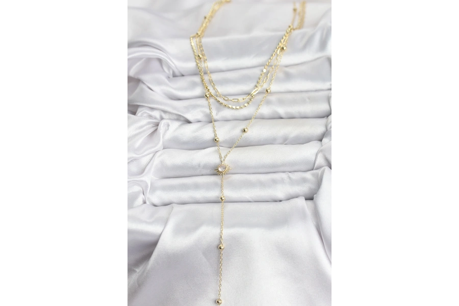 Shoecide Pirinç Gold Renk Güneş Model Detaylı 3lü Kombin Y Kadın Kolye