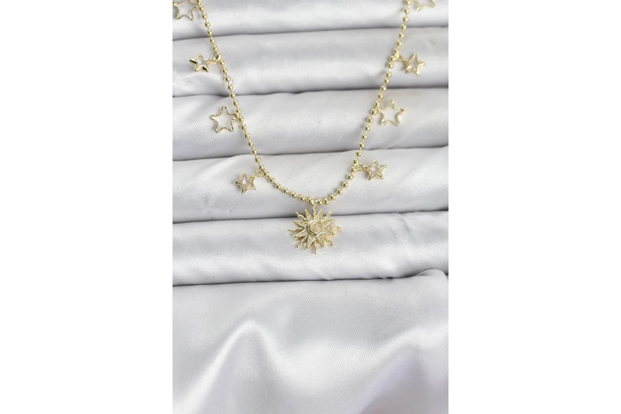 Shoecide Pirinç Gold Renk Güneş Model Kadın Kolye