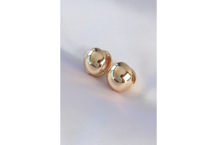 Shoecide Pirinç Gold Renk İçi Boş Minimal Topçuk Küpe