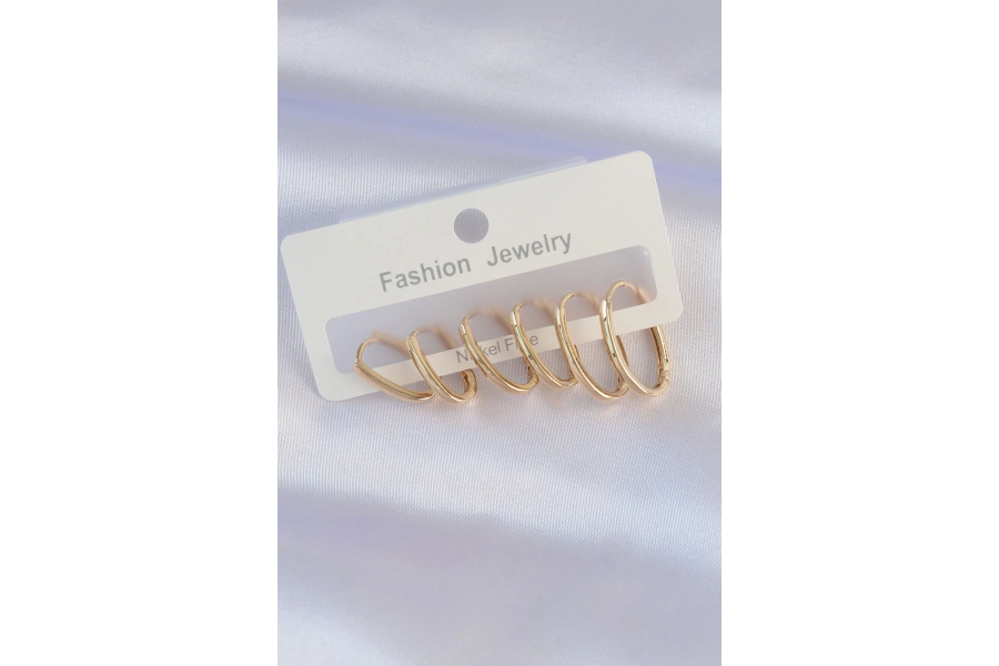 Shoecide Pirinç Gold Renk İnce Oval Küpe Seti