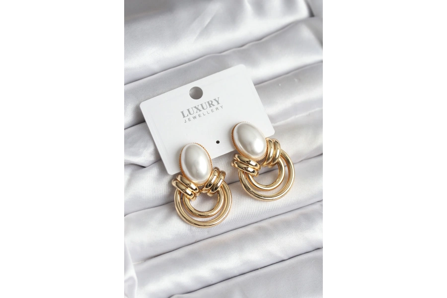 Shoecide Pirinç Gold Renk İncili Vintage Kadın Küpe