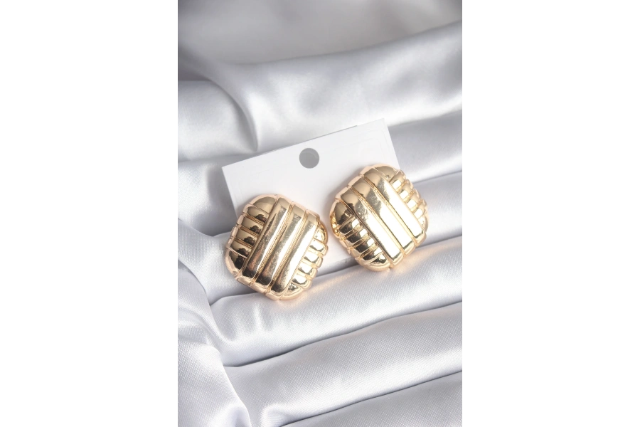 Shoecide Pirinç Gold Renk İşleme Detay Kadın Küpe