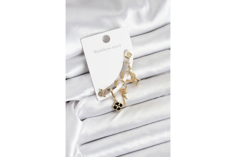 Shoecide Pirinç Gold Renk Kadın Set Küpe