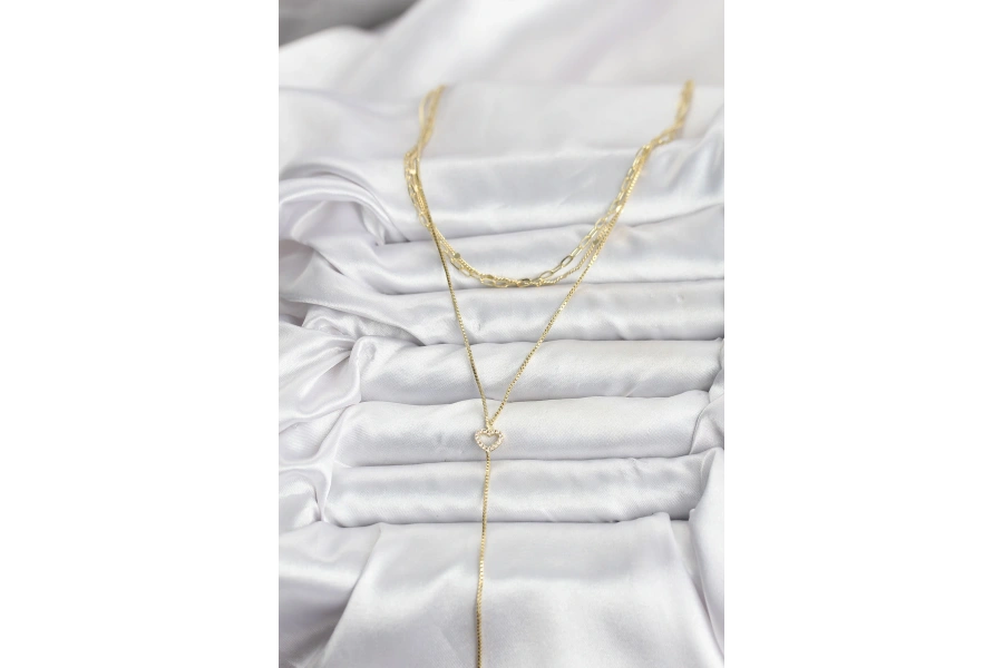 Shoecide Pirinç Gold Renk Kalp Detaylı 3lü Kombin Y Kadın Kolye