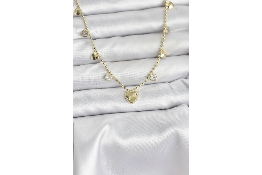 Shoecide Pirinç Gold Renk Kalp Model Kadın Kolye