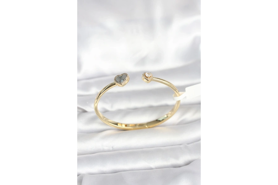 Shoecide Pirinç Gold Renk Kalpli Model Kadın Kelepçe Bileklik