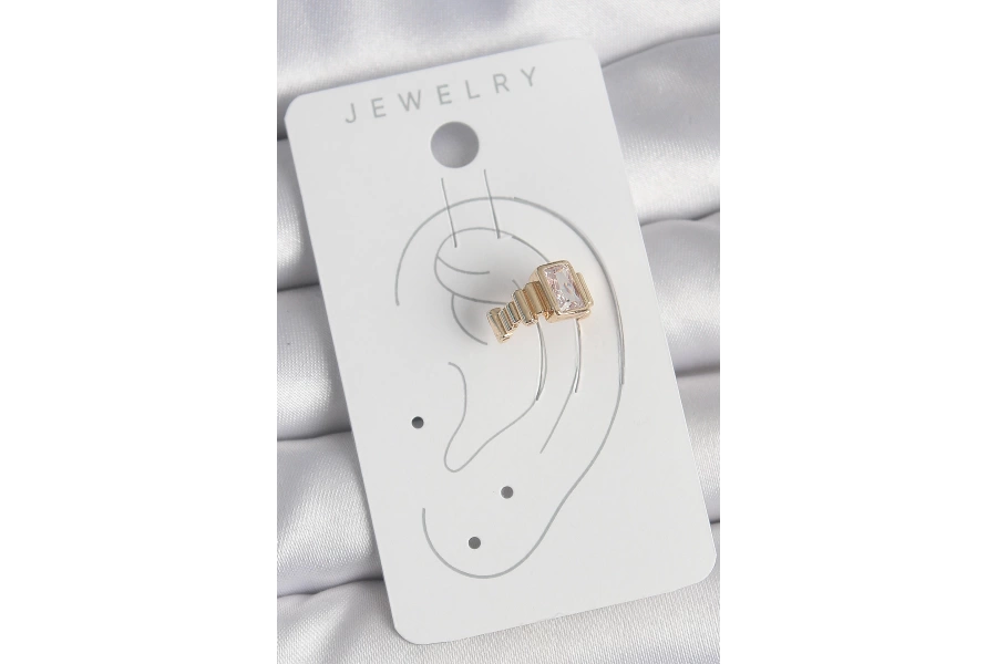 Shoecide Pirinç Gold Renk Kare Zirkon Taşlı Kadın Kıkırdak Küpe