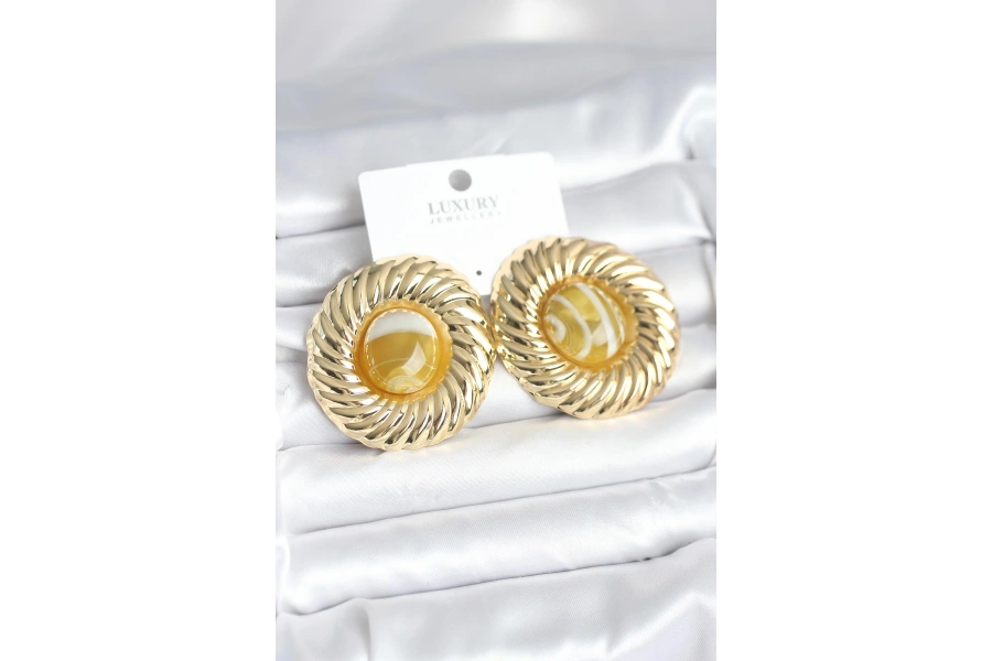 Shoecide Pirinç Gold Renk Kehribar Boncuklu Vintage Kadın Küpe