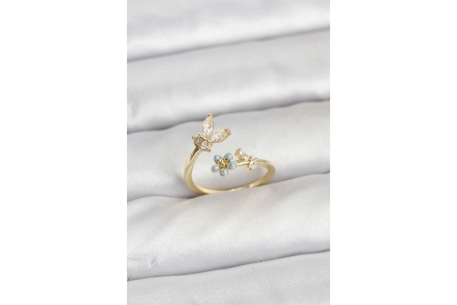 Shoecide Pirinç Gold Renk Kelebek Model Kadın Yüzük