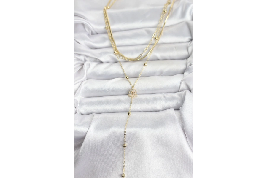 Shoecide Pirinç Gold Renk Kutup Yıldızı Model Detaylı 3lü Kombin Y Kadın Kolye