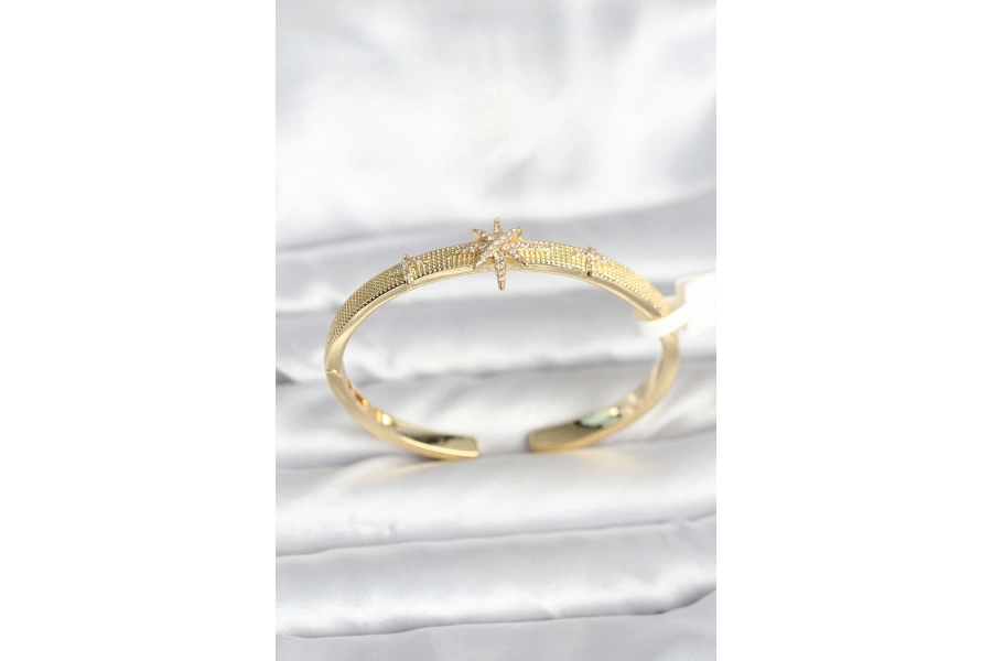 Shoecide Pirinç Gold Renk Kutup Yıldızı Model Kadın Kelepçe Bileklik