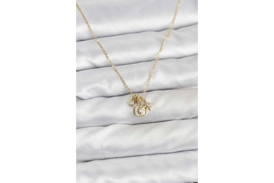 Shoecide Pirinç Gold Renk Minimal Charmlı Kadın Kolye