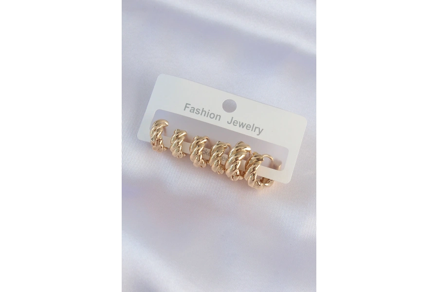 Shoecide Pirinç Gold Renk Minimal Tırtıklı Küpe Seti