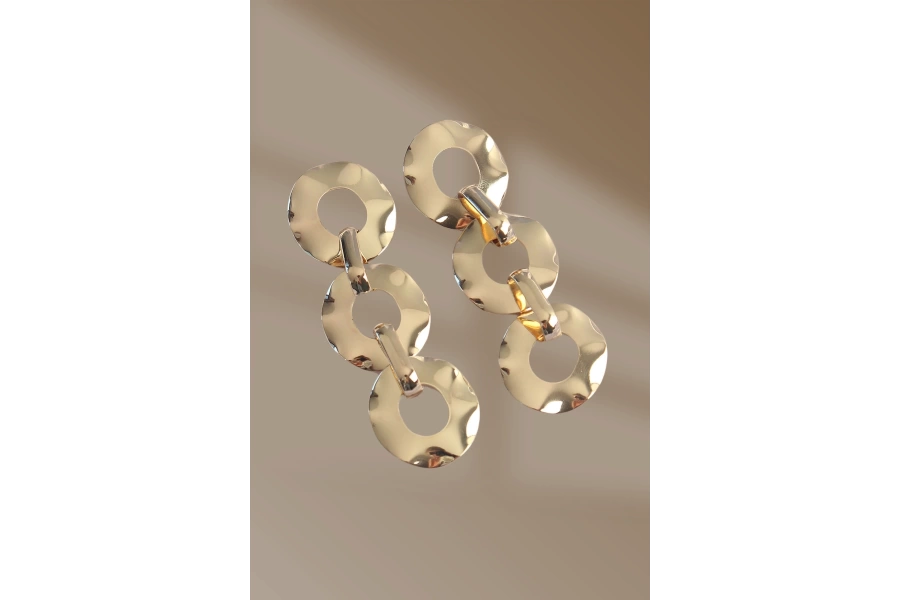 Shoecide Pirinç Gold Renk Oval Ayna Model Sallantılı Küpe