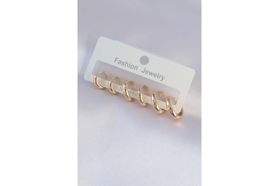 Shoecide Pirinç Gold Renk Oval Küpe Seti