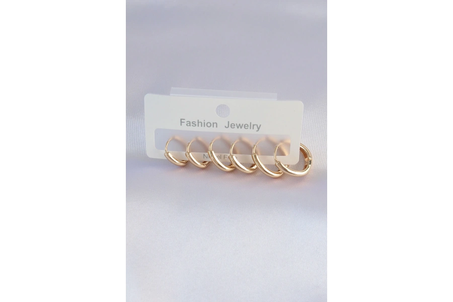 Shoecide Pirinç Gold Renk Oval Küpe Seti